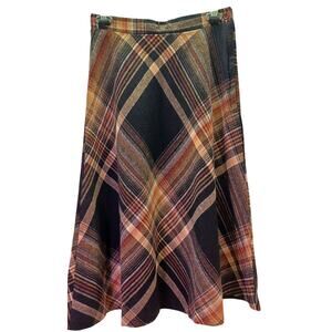 VTG 70s Plaid Wool Midi Skirt A-Line Flare Tartan Size Small Academia Retro